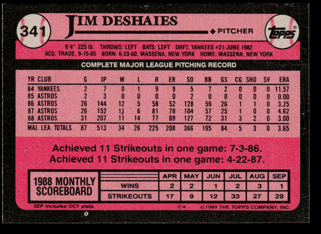 Jim Deshaies 1989 Topps #341 Houston Astros