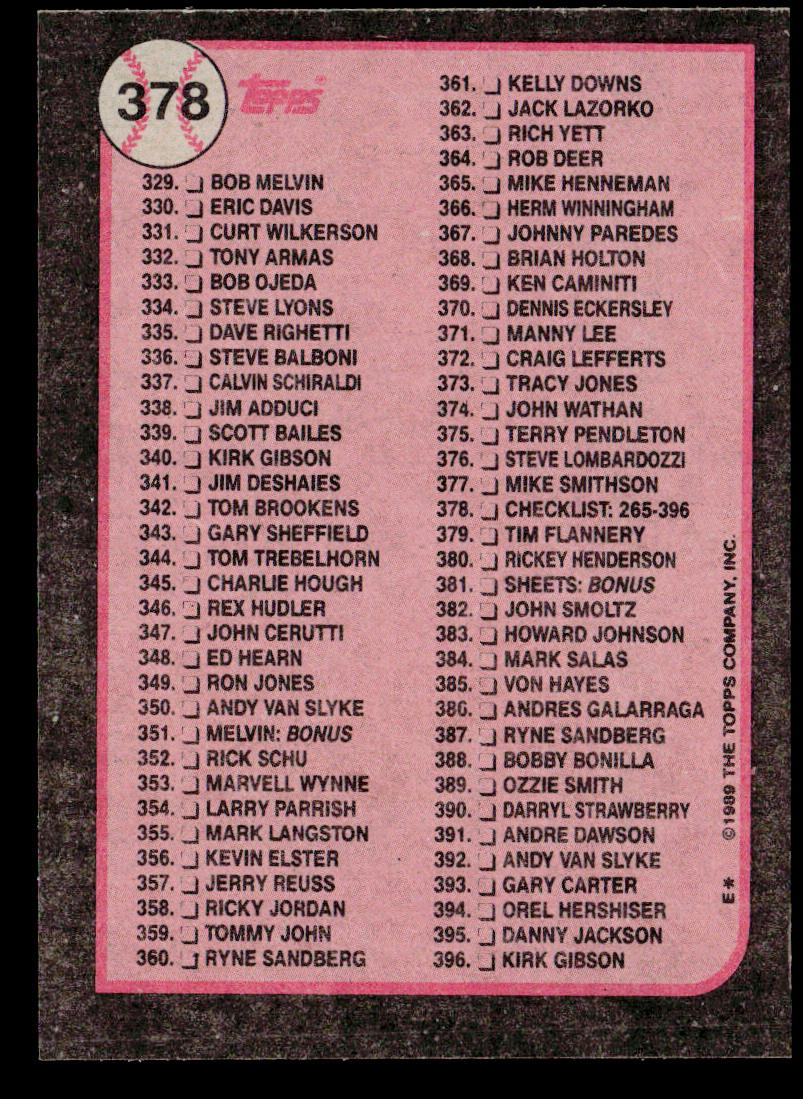 Checklist: 397-528 1989 Topps #524