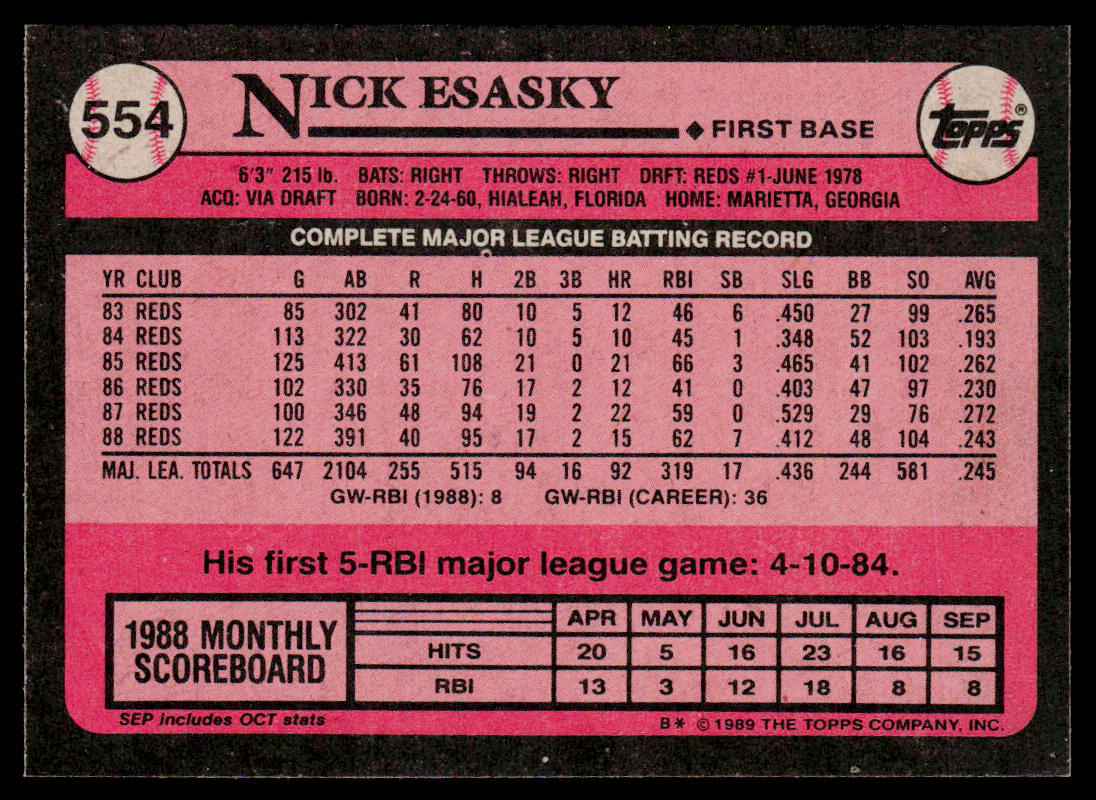 Nick Esasky 1989 Topps #554 Cincinnati Reds