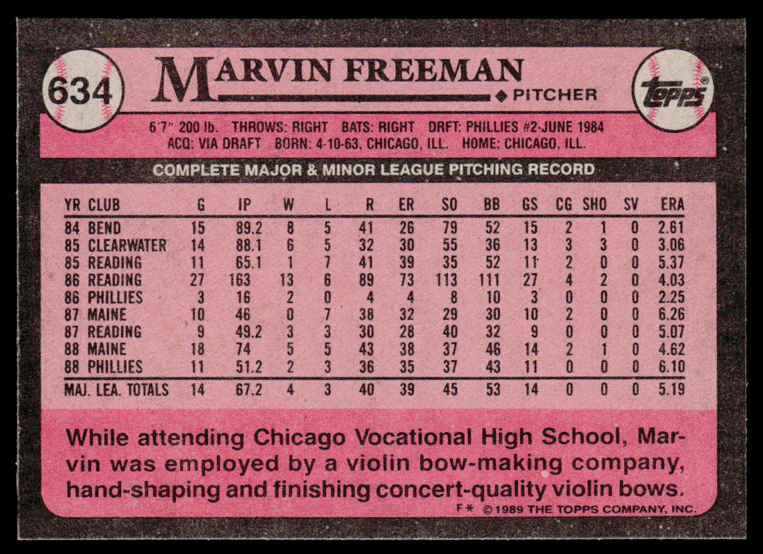 Marvin Freeman 1989 Topps #634 Philadelphia Phillies