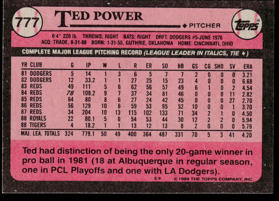 Ted Power 1989 Topps #777 Detroit Tigers