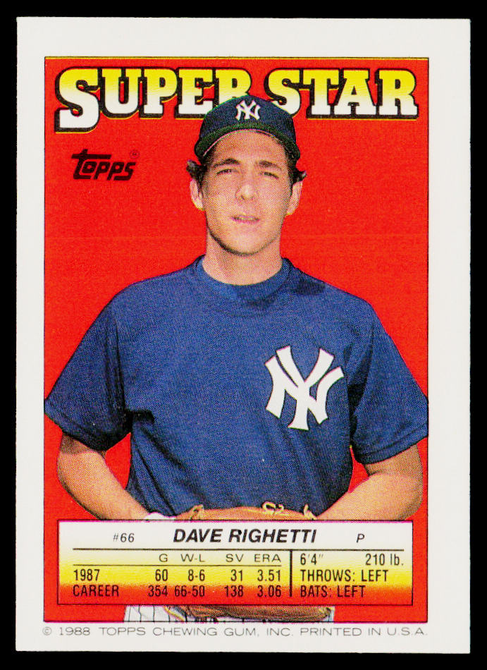 Dave Righetti 1988 Topps Stickers #103 / 275d