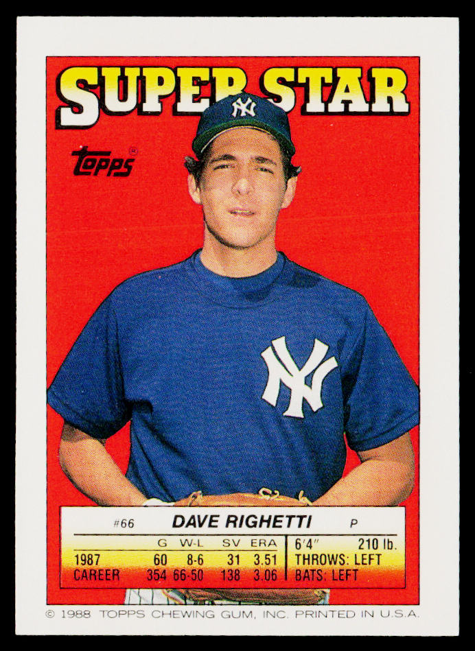 Dave Righetti 1988 Topps Stickers #112 / 215d