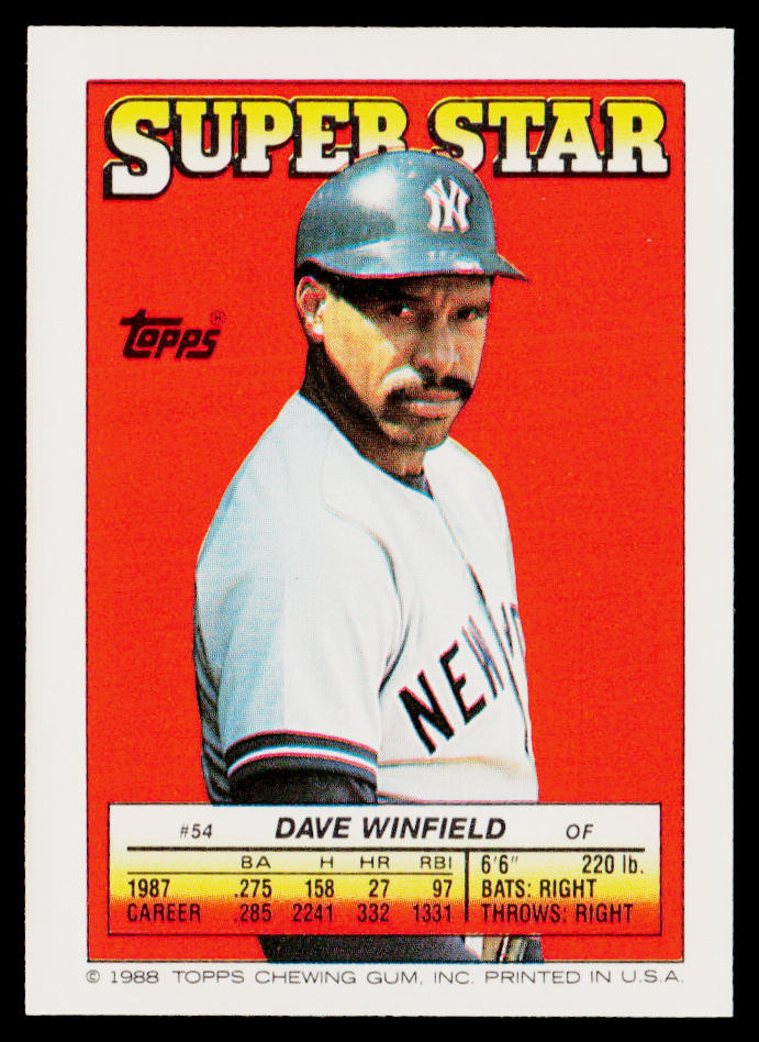Dave Winfield 1988 Topps Stickers #121 / 182d
