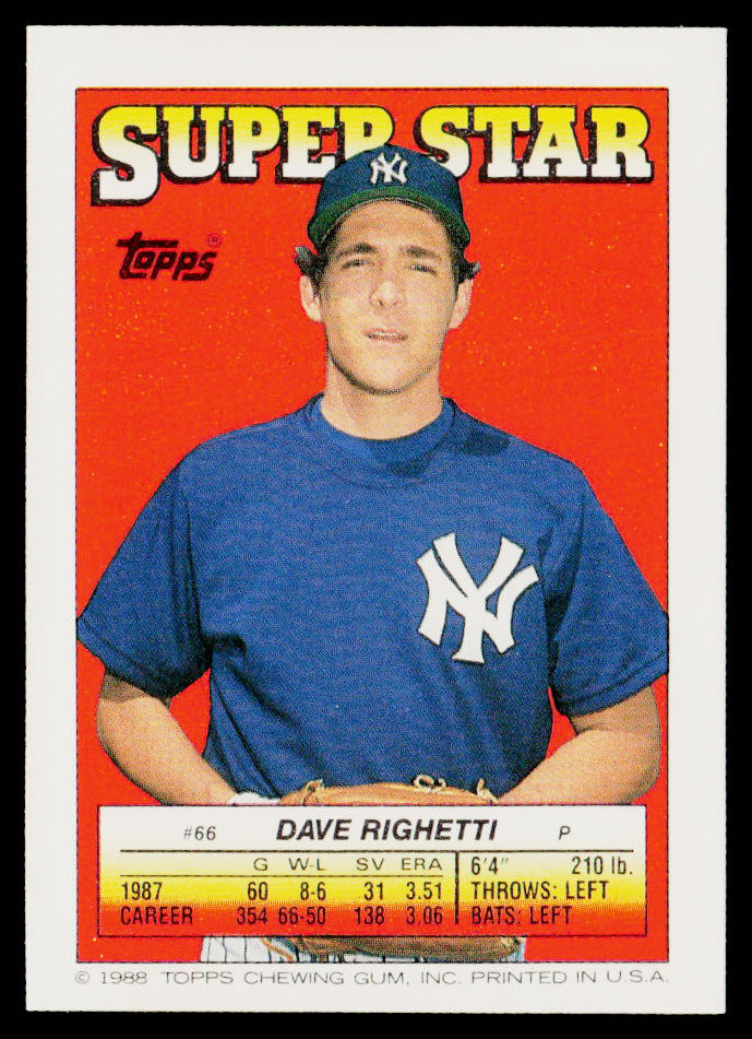 Dave Righetti 1988 Topps Stickers #123 / 199d