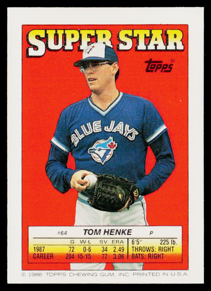Tom Henke 1988 Topps Stickers #134 / 195d