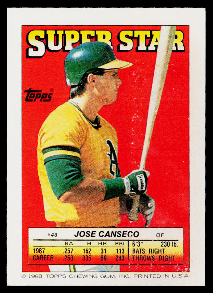 Jose Canseco 1988 Topps Stickers #29 / 196c