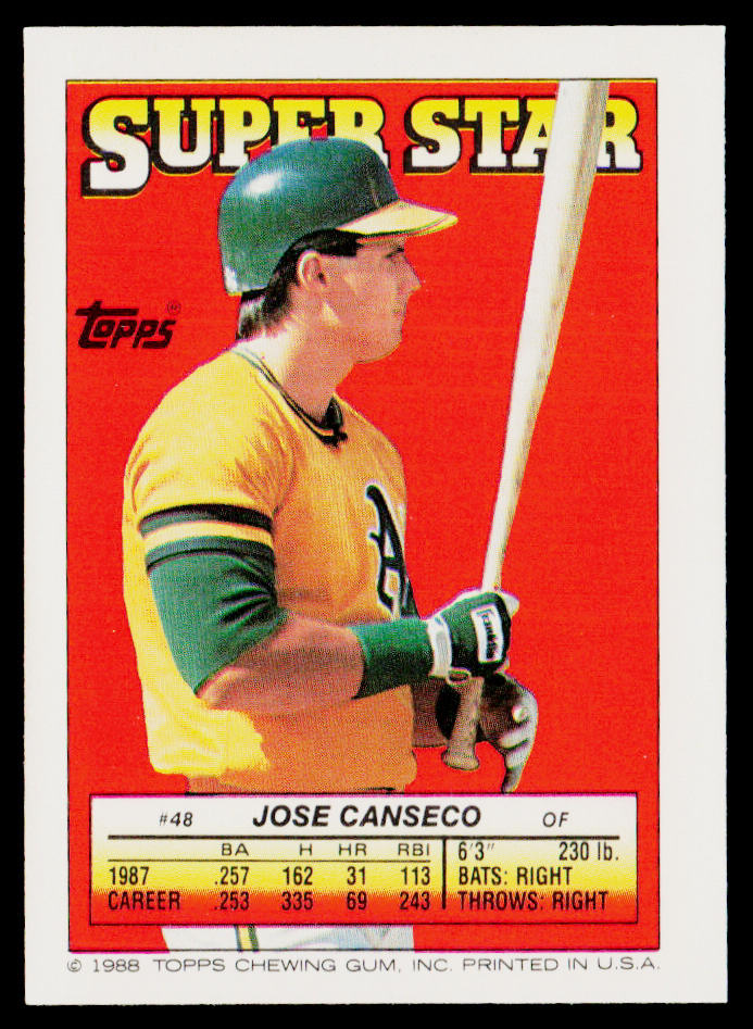 Jose Canseco 1988 Topps Stickers #11 / 145c