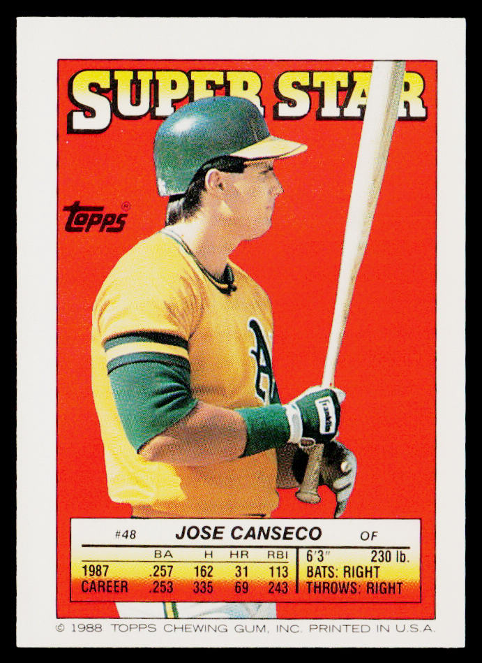 Jose Canseco 1988 Topps Stickers #98 / 220c