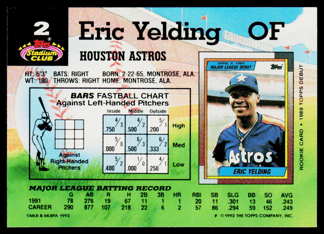 Eric Yelding 1992 Stadium Club #2 Houston Astros