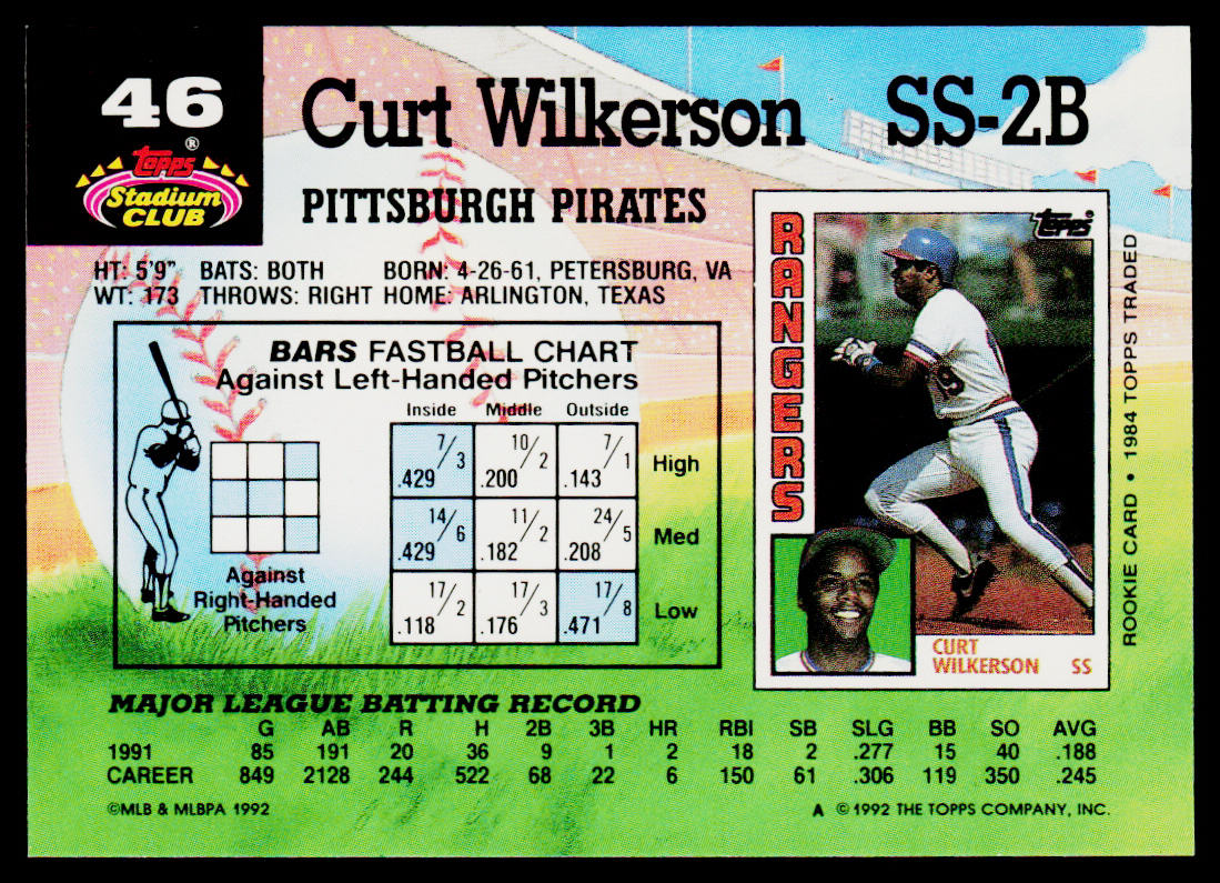 Curt Wilkerson 1992 Stadium Club #46 Pittsburgh Pirates