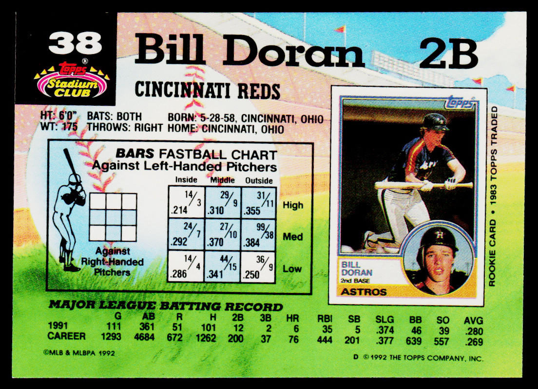 Bill Doran 1992 Stadium Club #38 Cincinnati Reds