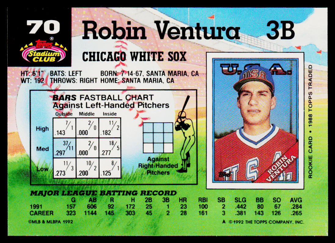 Robin Ventura 1992 Stadium Club #70 Chicago White Sox