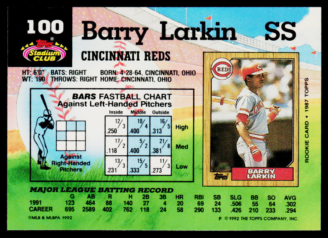 Barry Larkin 1992 Stadium Club #100 Cincinnati Reds