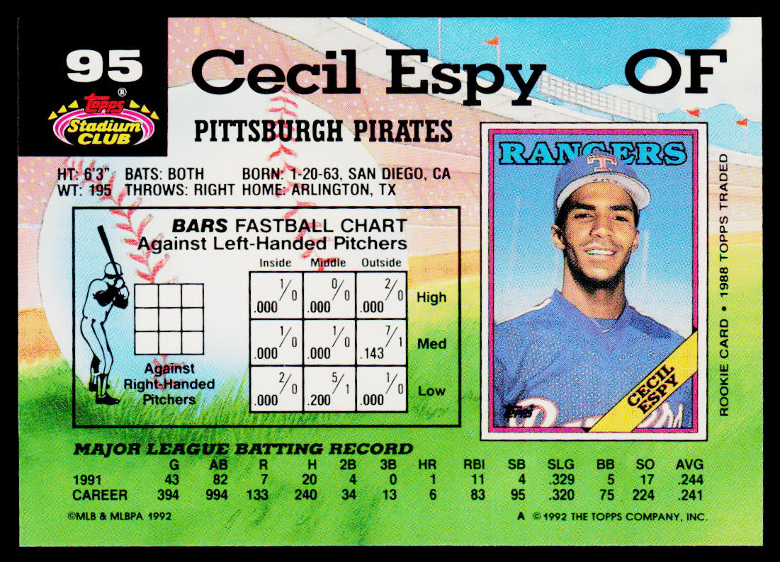 Cecil Espy 1992 Stadium Club #95 Pittsburgh Pirates