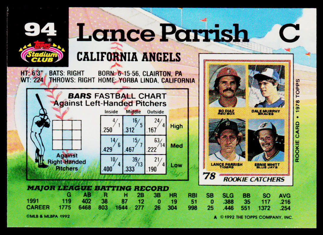 Lance Parrish 1992 Stadium Club #94 California Angels