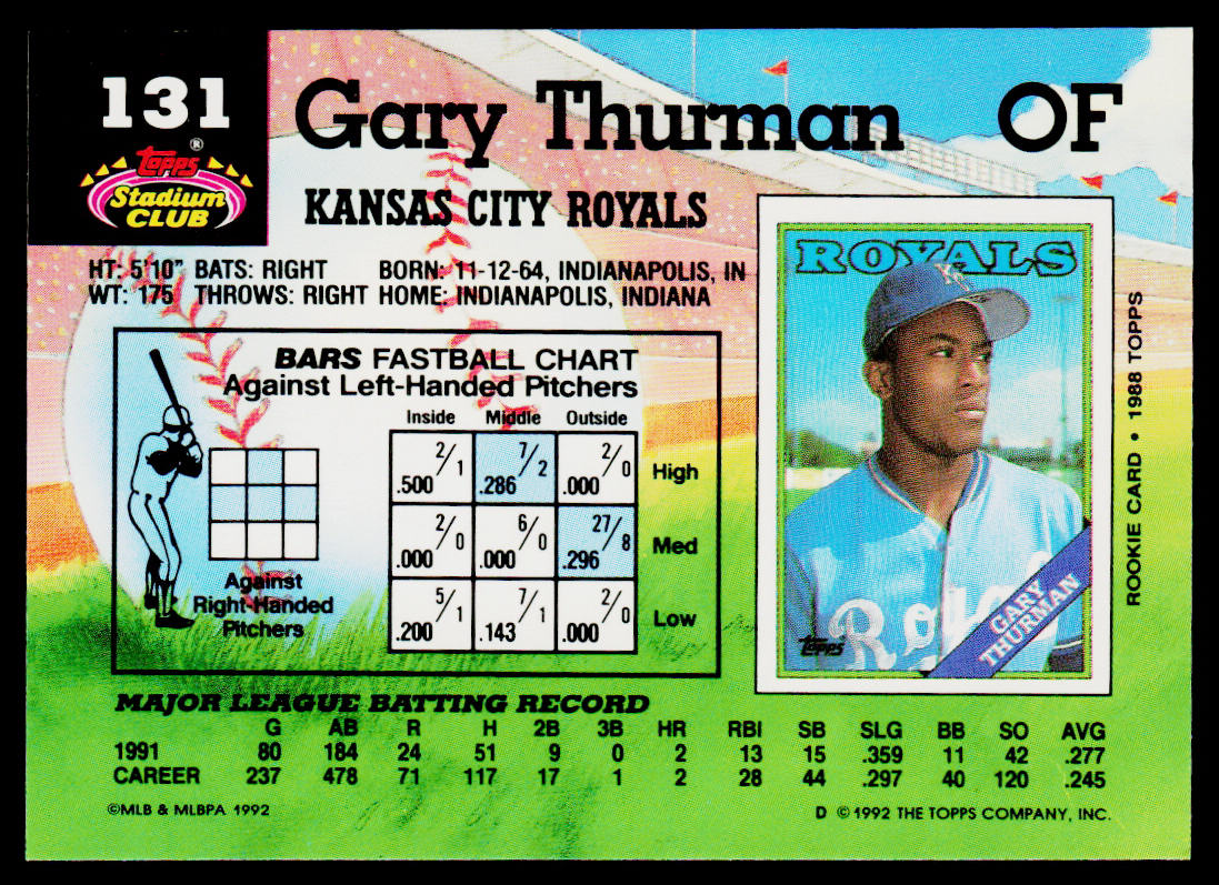 Gary Thurman 1992 Stadium Club #131b Kansas City Royals