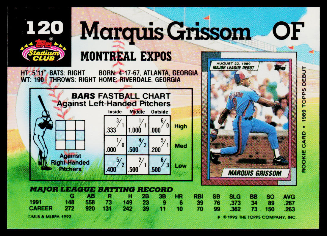 Marquis Grissom 1992 Stadium Club #120 Montreal Expos