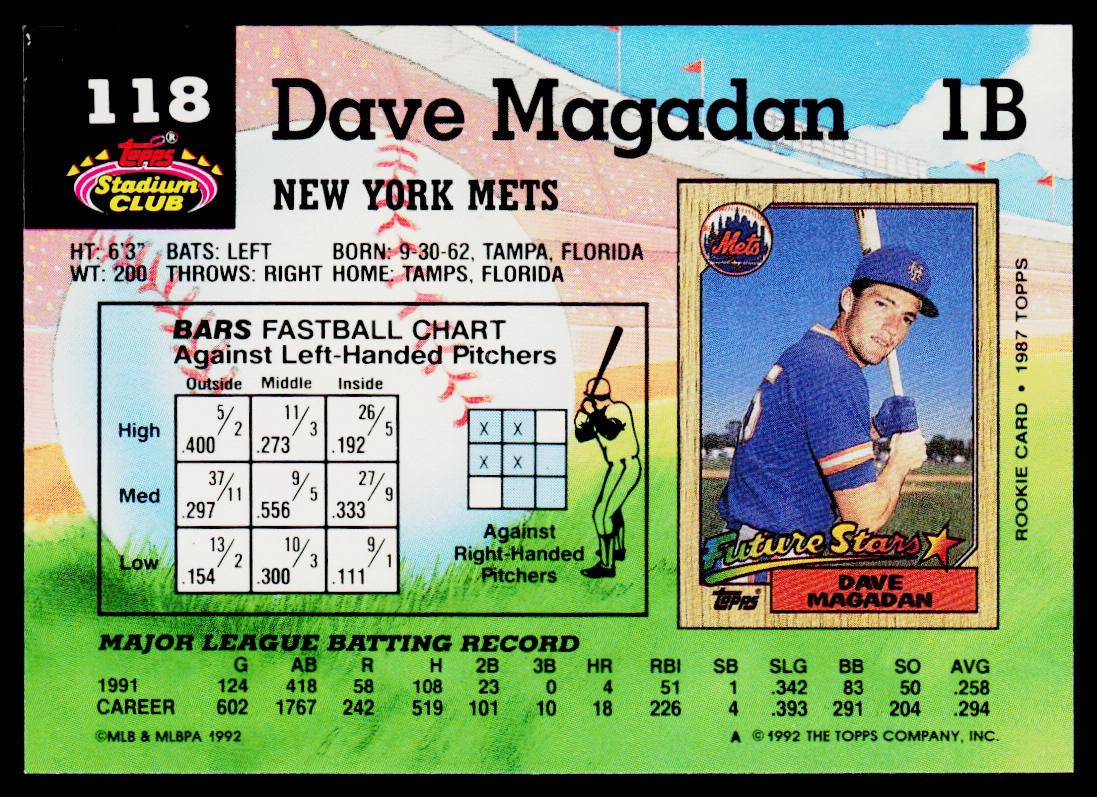 Dave Magadan 1992 Stadium Club #118b New York Mets