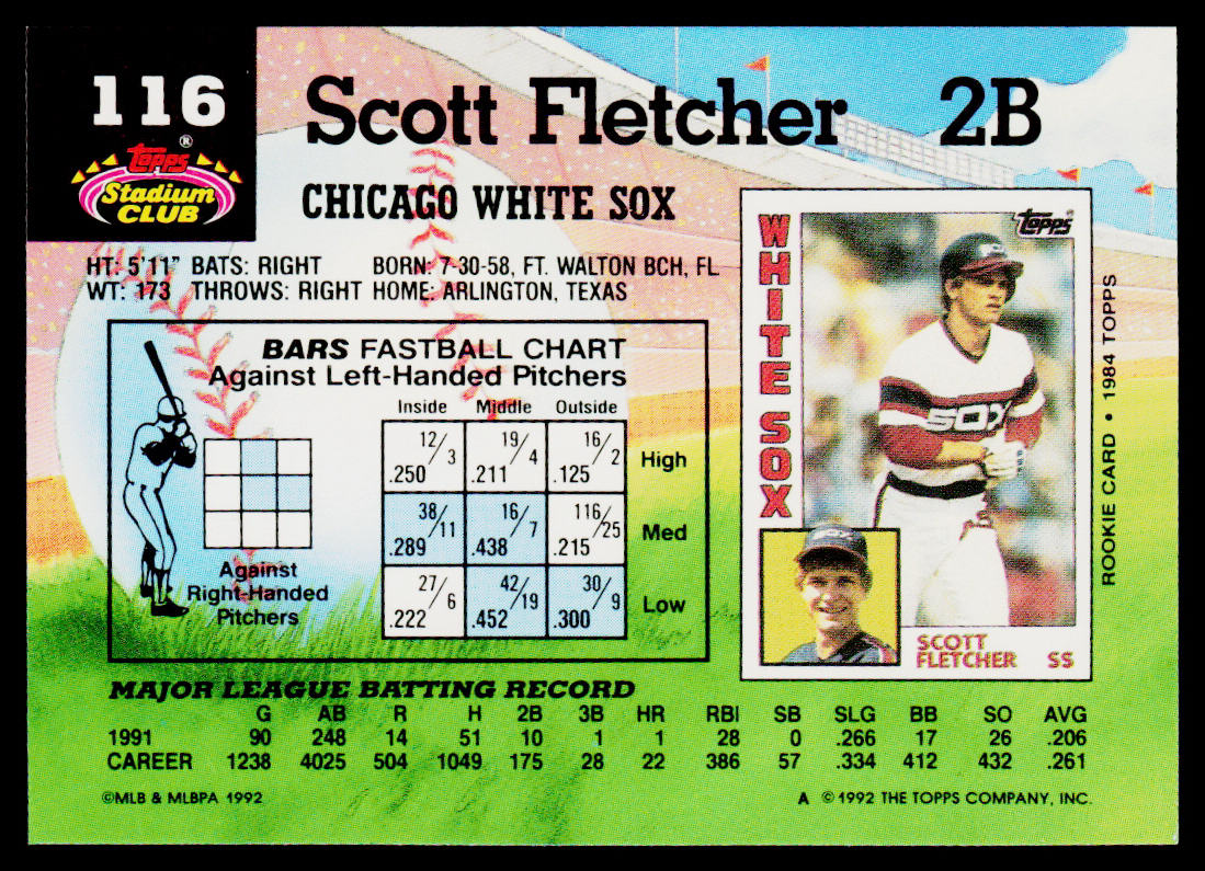 Scott Fletcher 1992 Stadium Club #116 Chicago White Sox
