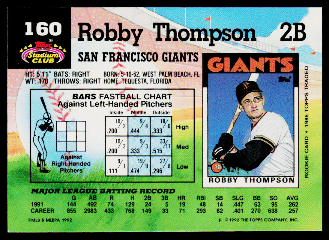 Robby Thompson 1992 Stadium Club #160 San Francisco Giants