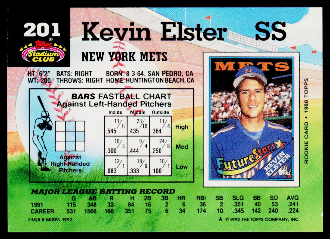 Kevin Elster 1992 Stadium Club #201b New York Mets
