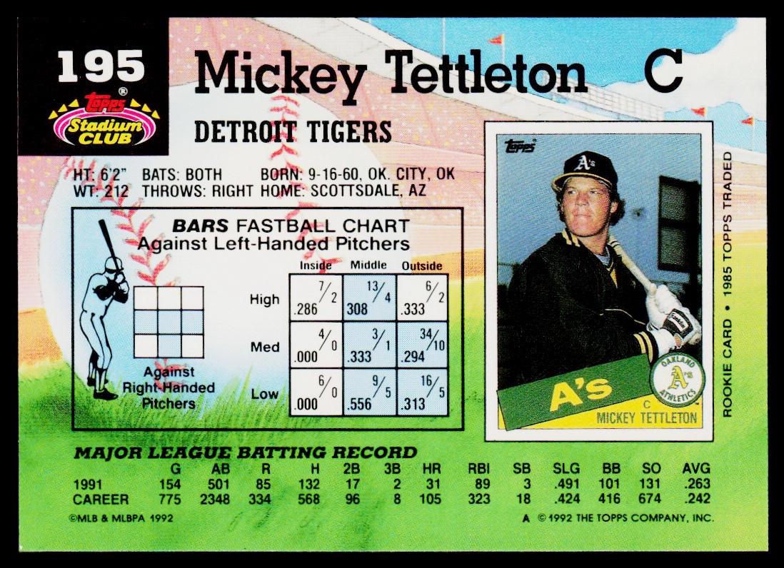 Mickey Tettleton 1992 Stadium Club #195b Detroit Tigers