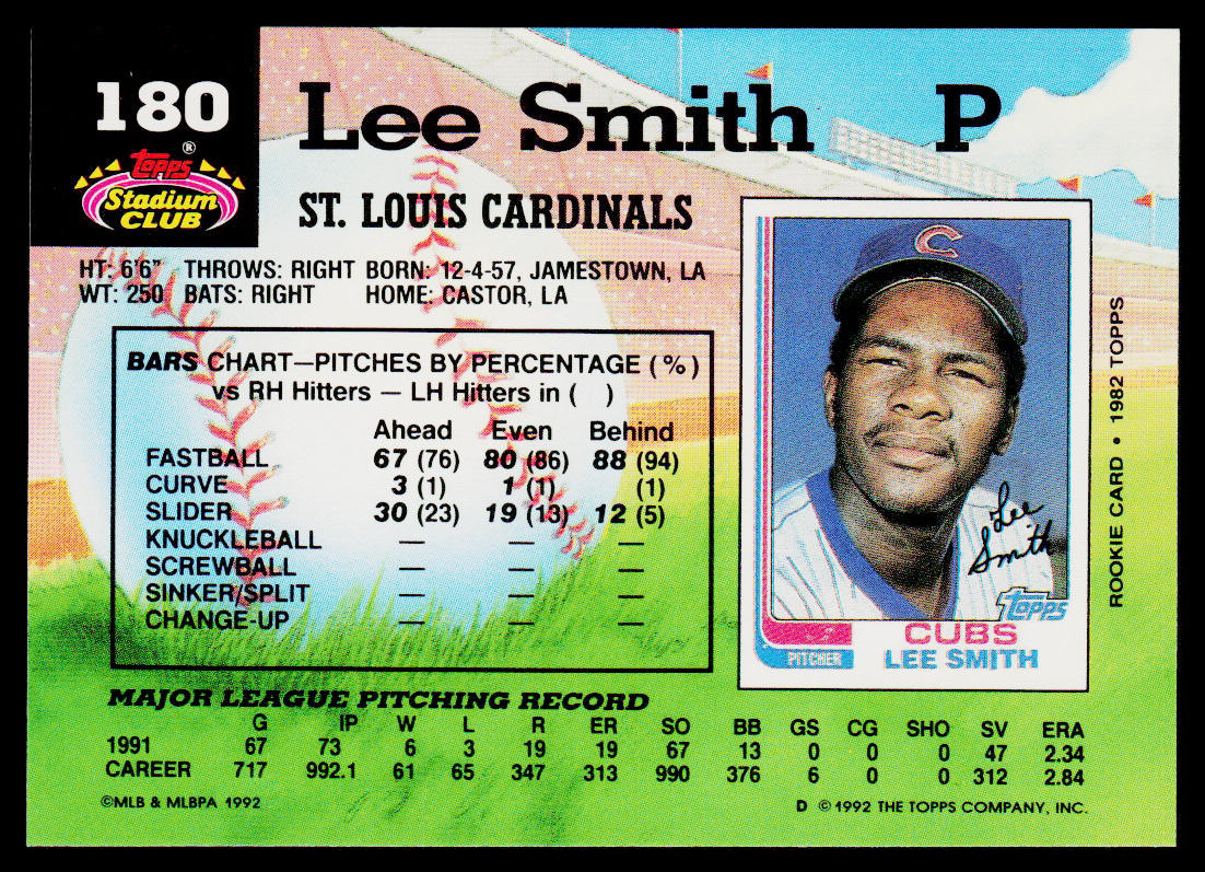 Lee Smith 1992 Stadium Club #180 St. Louis Cardinals