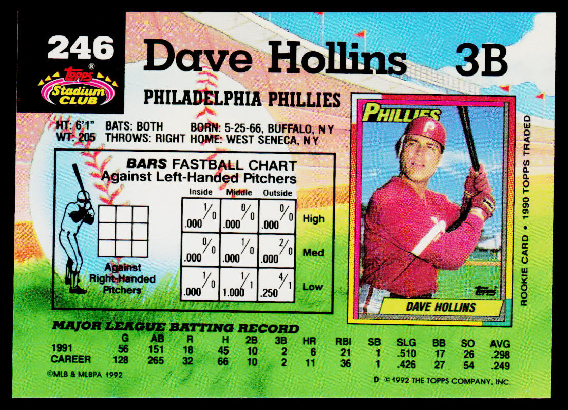 Dave Hollins 1992 Stadium Club #246 Philadelphia Phillies