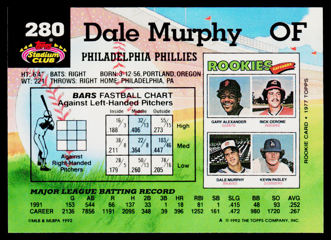 Dale Murphy 1992 Stadium Club #280 Philadelphia Phillies