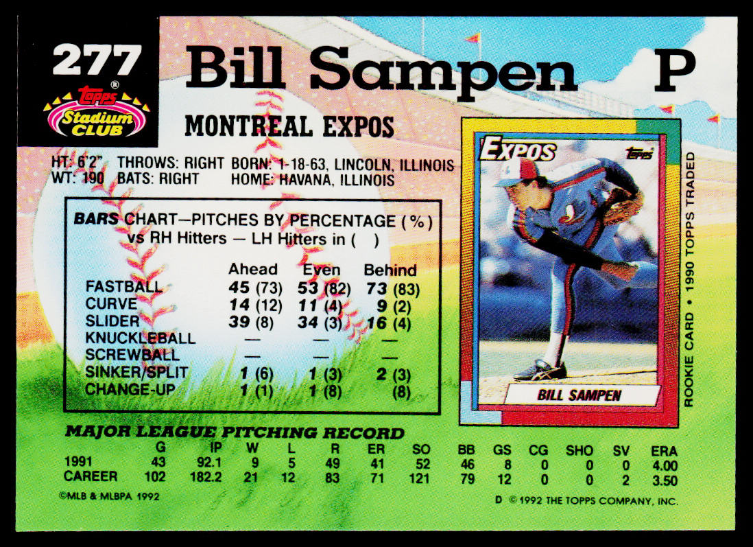 Bill Sampen 1992 Stadium Club #277 Montreal Expos