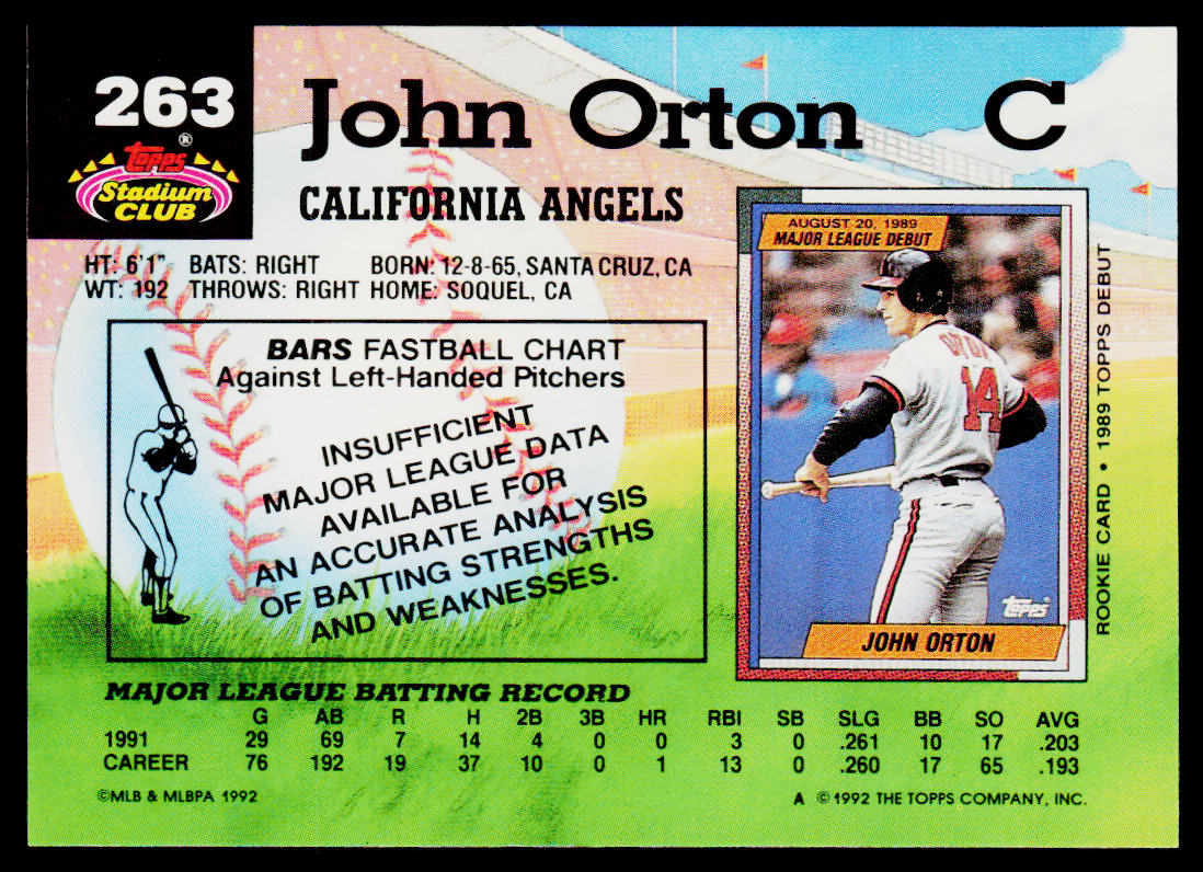 John Orton 1992 Stadium Club #263 California Angels