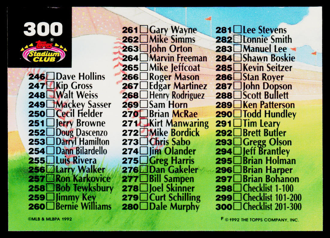 Checklist: 801-900 1992 Stadium Club #900b