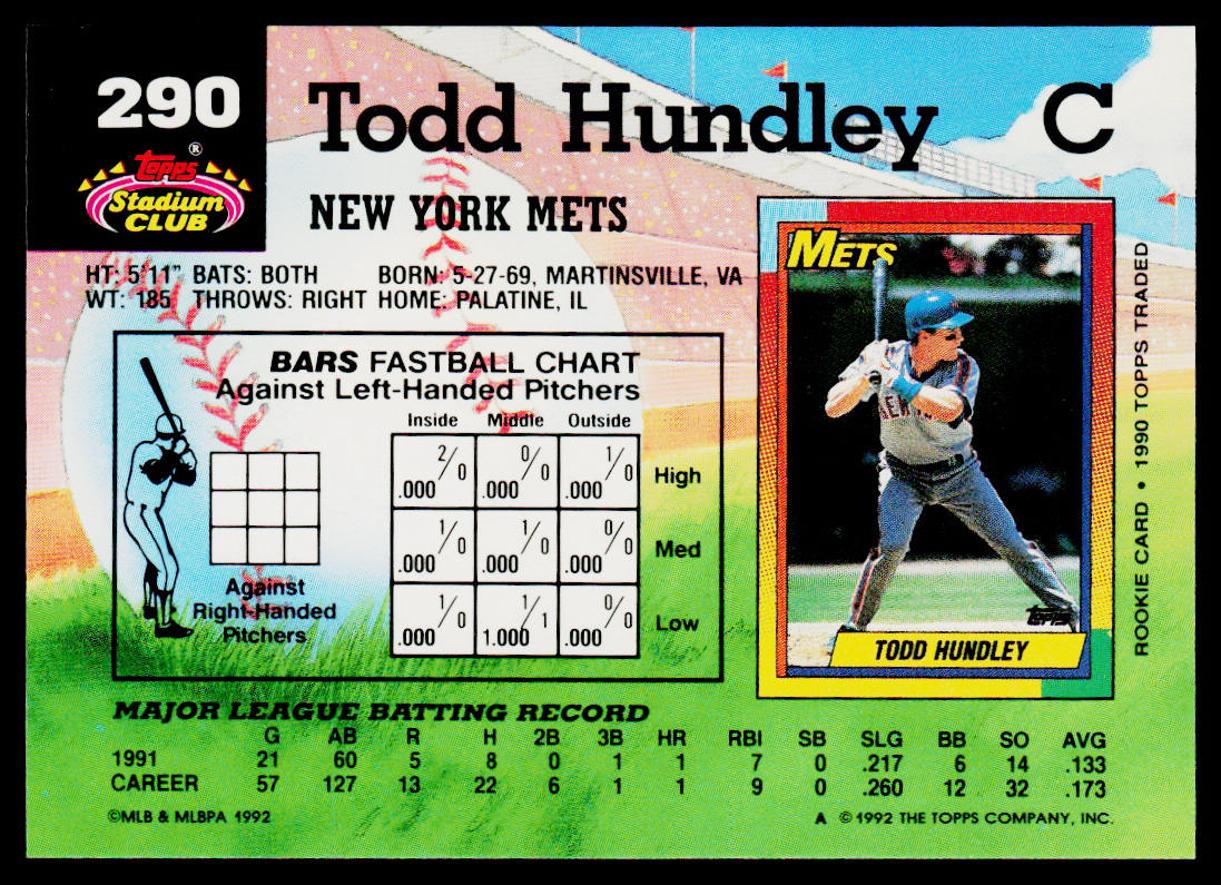 Todd Hundley 1992 Stadium Club #290 New York Mets