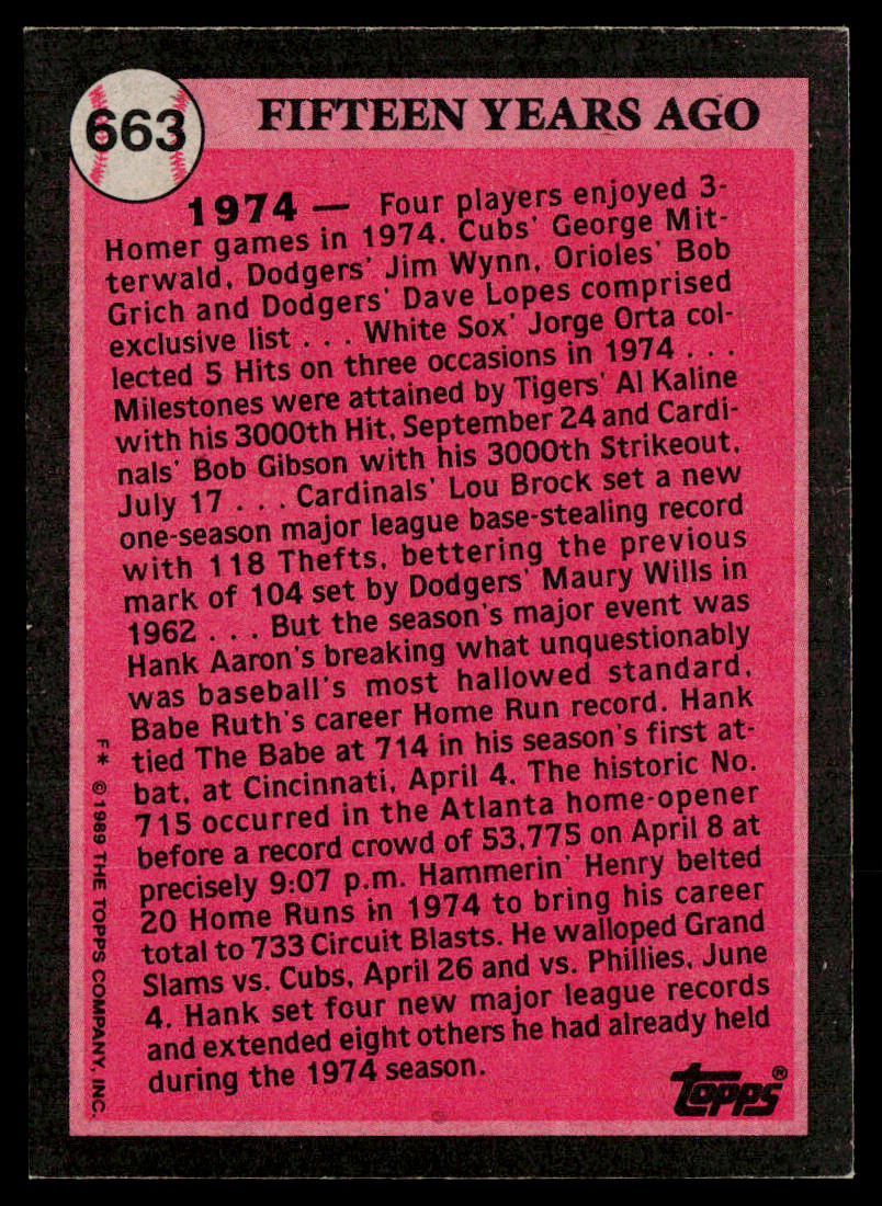 Hank Aaron 1989 Topps #663 Atlanta Braves