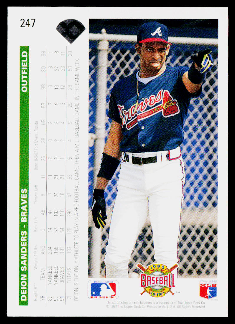 Deion Sanders 1992 Upper Deck #247 Atlanta Braves