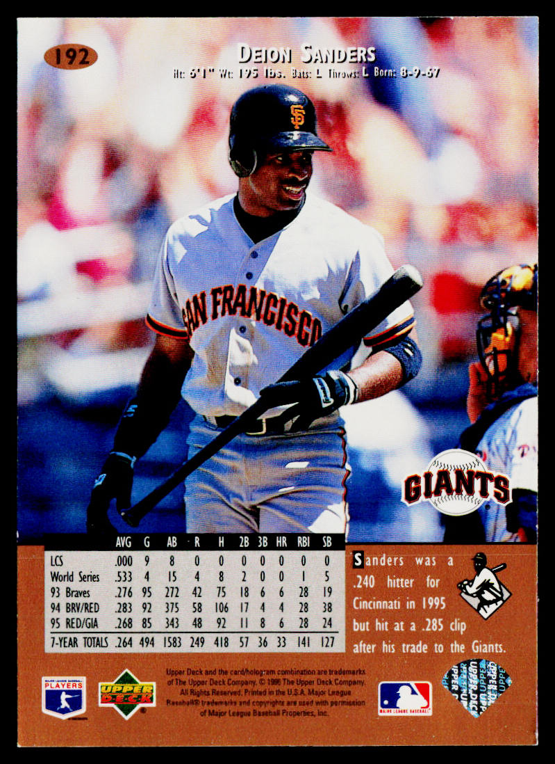 Deion Sanders 1996 Upper Deck #192 San Francisco Giants