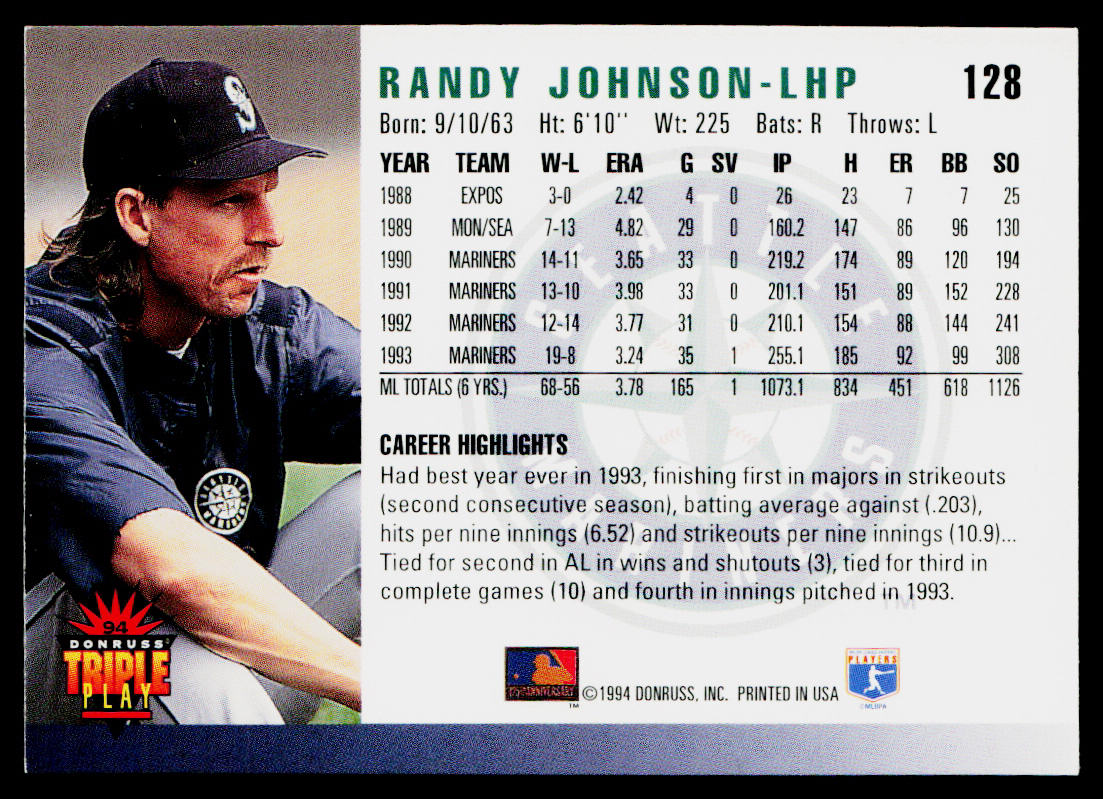 Randy Johnson 1994 Triple Play #128 Seattle Mariners