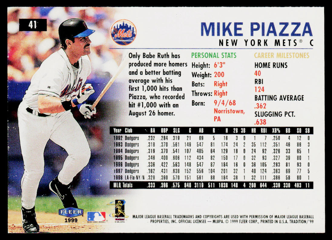 Mike Piazza 1999 Fleer Tradition #41 New York Mets