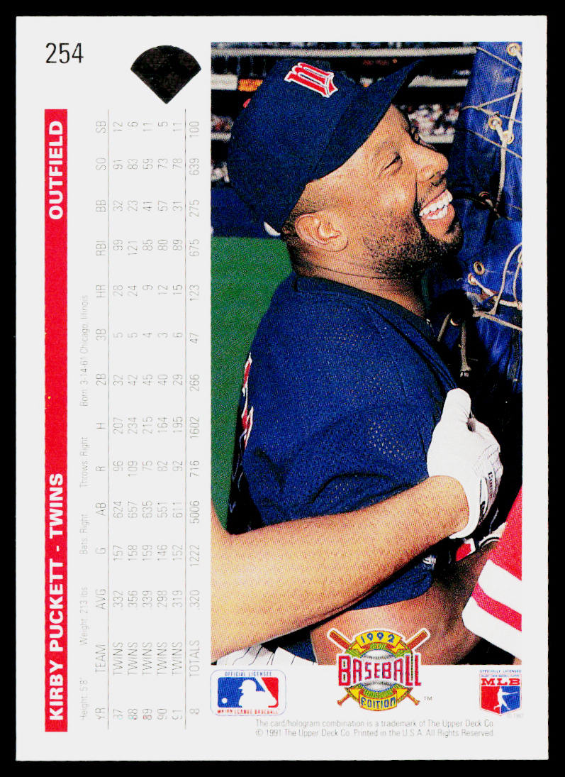 Kirby Puckett 1992 Upper Deck #254 Minnesota Twins