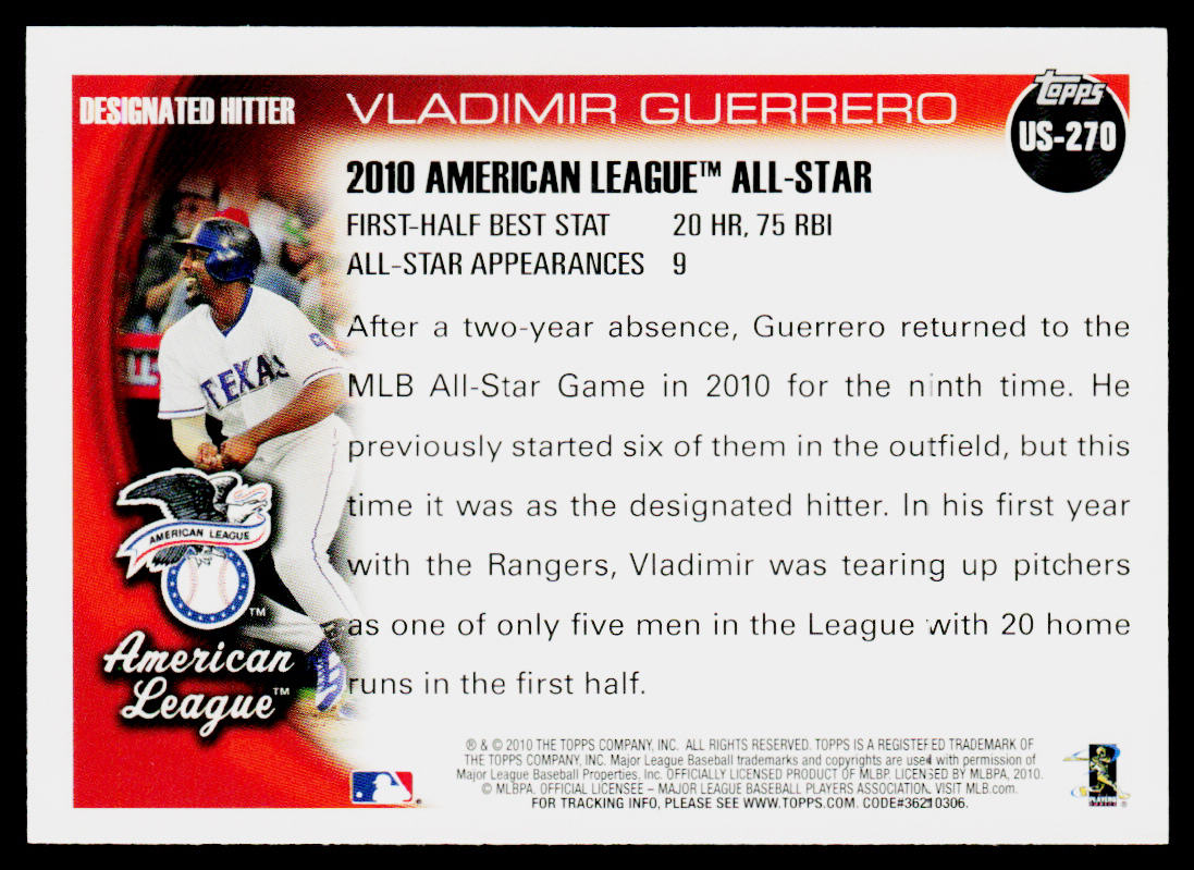 Vladimir Guerrero 2010 Topps Update Throwback #US-270 Texas Rangers