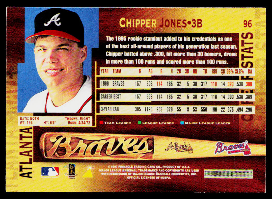 Chipper Jones 1997 Pinnacle #96 Atlanta Braves