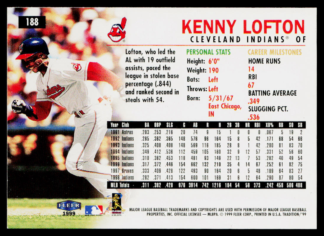 Kenny Lofton 1999 Fleer Tradition #188 Cleveland Indians