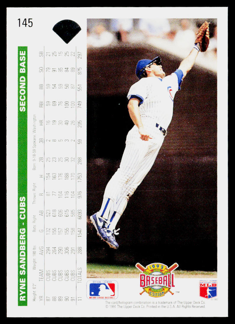 Ryne Sandberg 1992 Upper Deck #145 Chicago Cubs