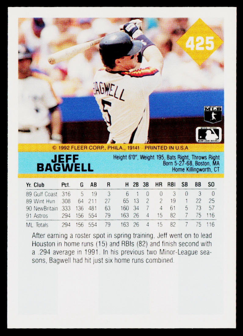 Jeff Bagwell 1992 Fleer #425b Houston Astros