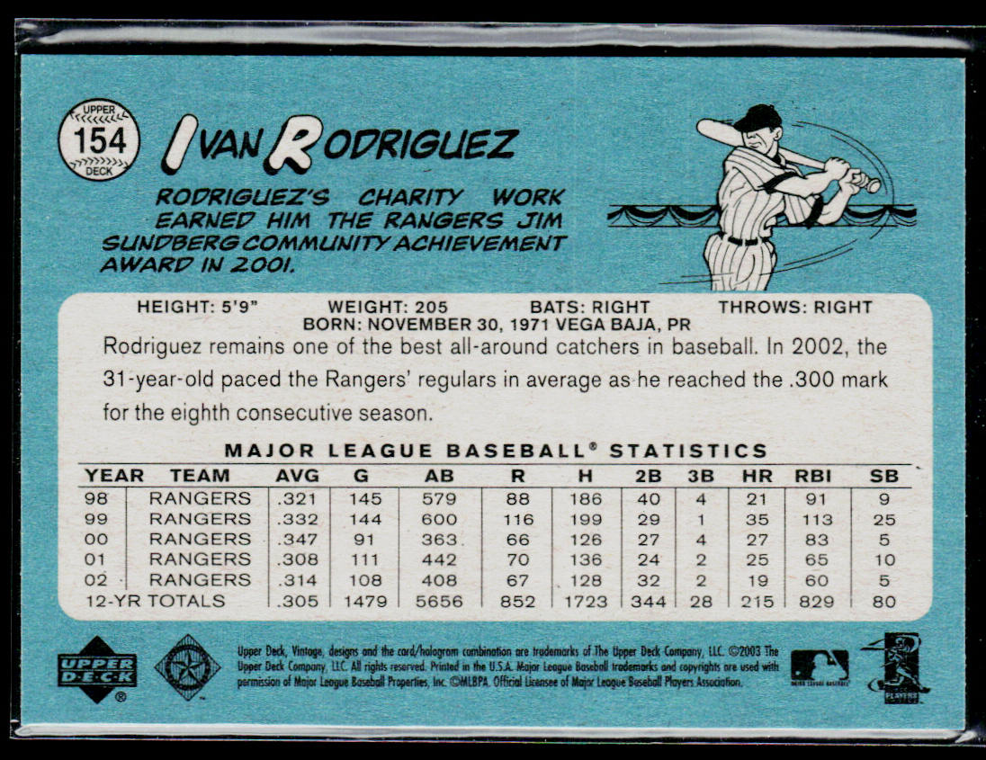Ivan Rodriguez 2003 Upper Deck Vintage #154 Texas Rangers