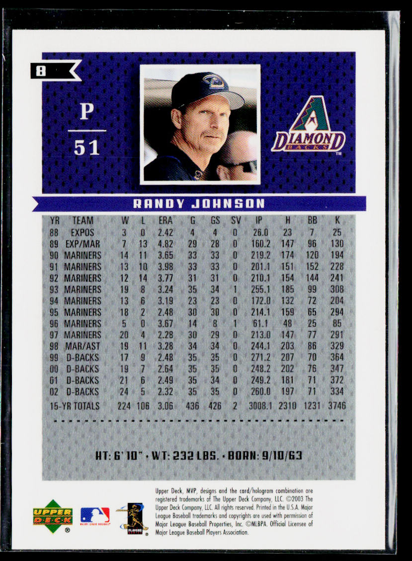 Randy Johnson 2003 Upper Deck MVP Silver #8 Arizona Diamondbacks