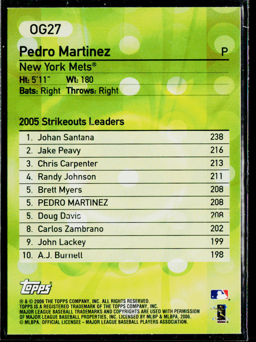 Pedro Martinez 2006 Topps Own the Game #OG27 New York Mets