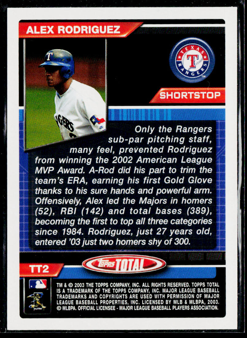 Alex Rodriguez 2003 Topps Total Total Topps #TT2 Texas Rangers
