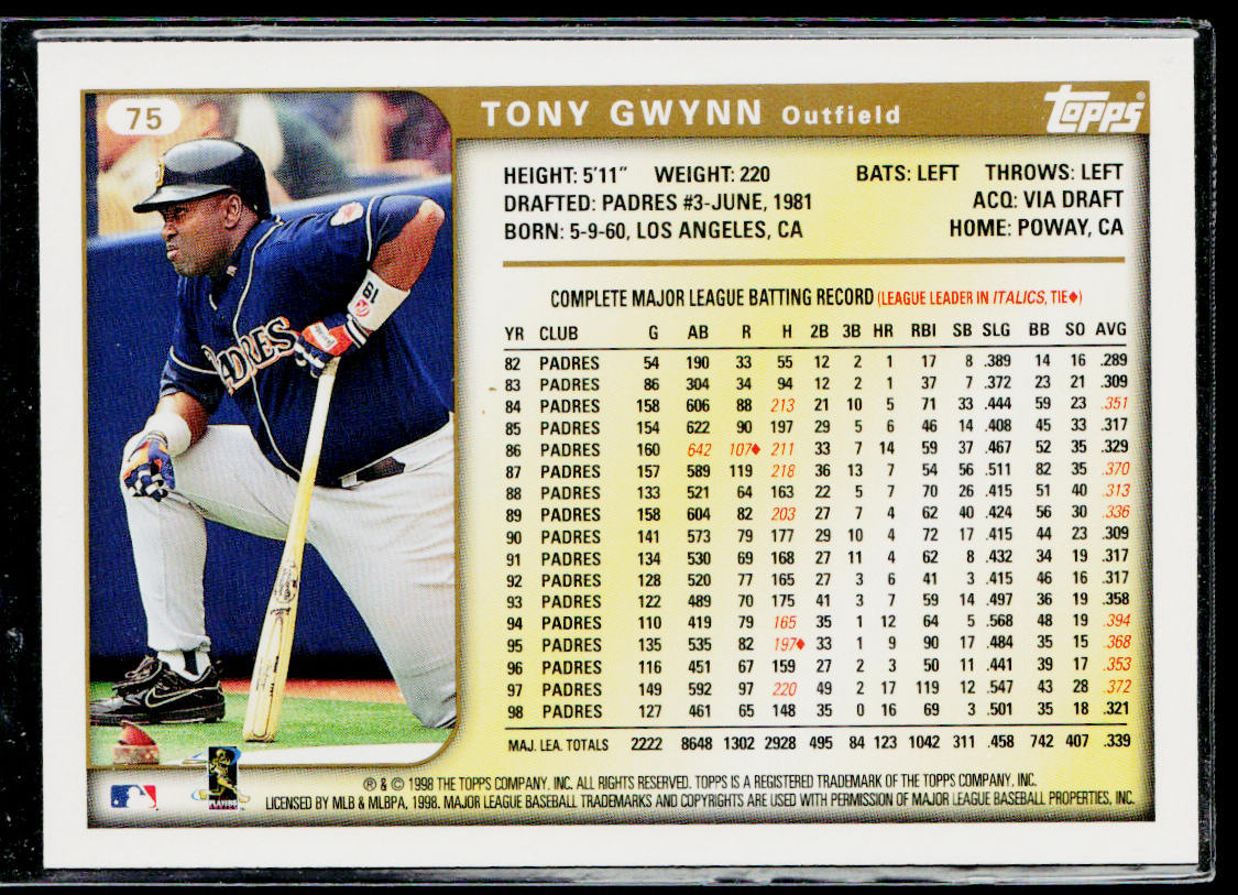 Tony Gwynn 1999 Topps #75 San Diego Padres